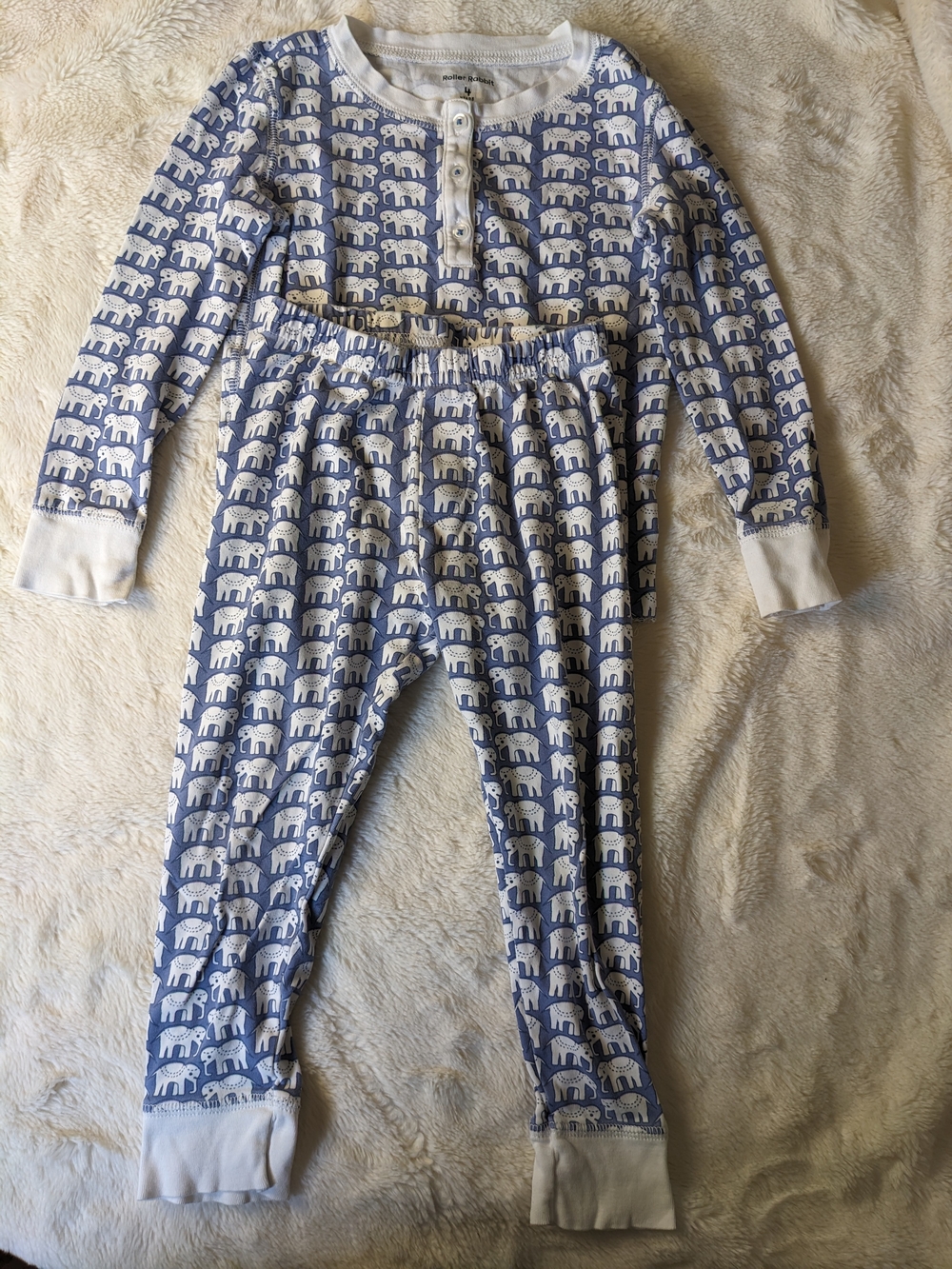 Roller Rabbit White & Blue Elephant Pajama Top